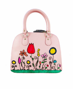 Borsa in pelle dipinta a mano – Fiori naif