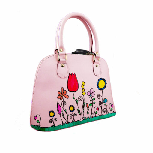 Borsa in pelle dipinta a mano – Fiori naif