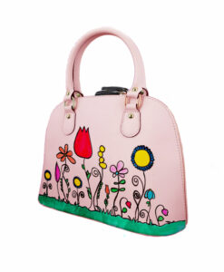 Borsa in pelle dipinta a mano – Fiori naif