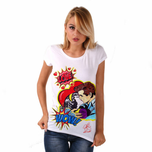 Maglietta dipinta a mano - Love, omaggio a Roy Lichtenstein