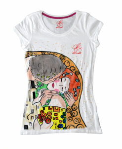 Hand-painted T-shirt - The Kiss by Klimt cartoon color