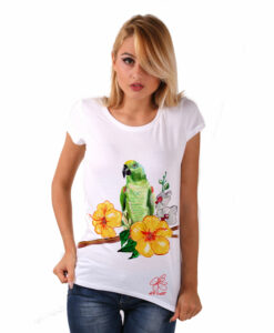 Maglietta dipinta a mano - Green parrot