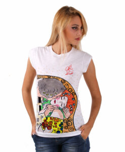 Hand-painted T-shirts - The Kiss by Klimt cartoon color