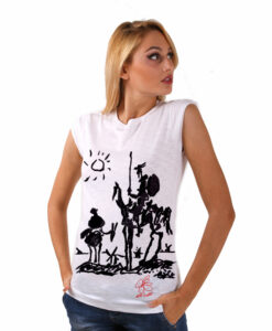T-shirt in cotone dipinta a mano - Don Chisciotte della Mancia di Picasso
