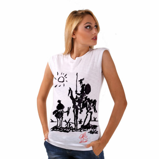 T-shirt in cotone dipinta a mano - Don Chisciotte della Mancia di Picasso