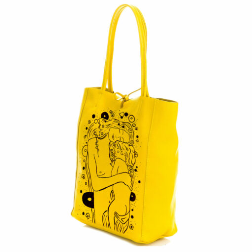 Borsa in pelle dipinta a mano – Madre e figlio di Klimt black and white