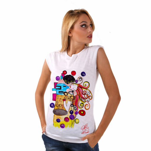 T-shirt dipinta a mano - Omaggio al Bacio Appassionato di Sophie Vogel cartoon color