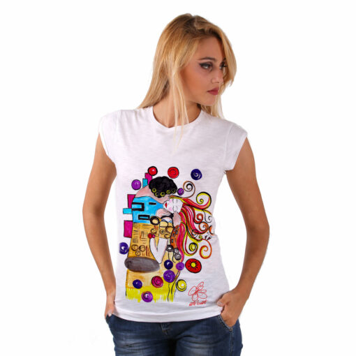 T-shirt dipinta a mano - Omaggio al Bacio Appassionato di Sophie Vogel cartoon color