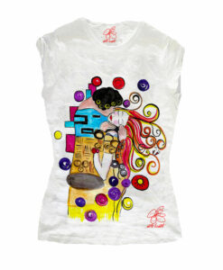 T-shirt dipinta a mano - Omaggio al Bacio Appassionato di Sophie Vogel cartoon color