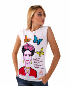 T-shirt in cotone dipinta a mano - Mi Amor! Frida Kahlo