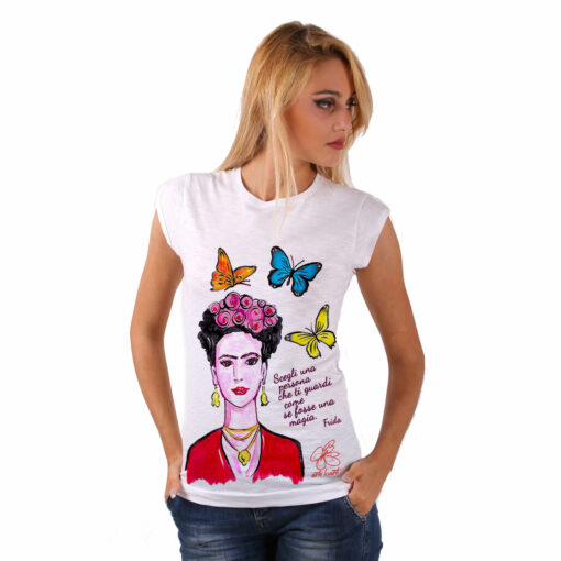 T-shirt in cotone dipinta a mano - Mi Amor! Frida Kahlo
