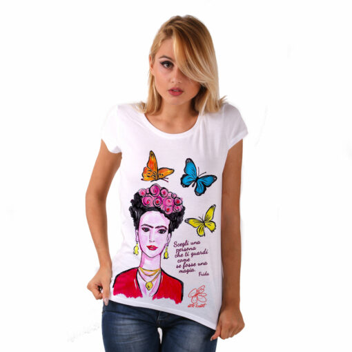 Maglietta in cotone dipinta a mano - Mi Amor! Frida Kahlo