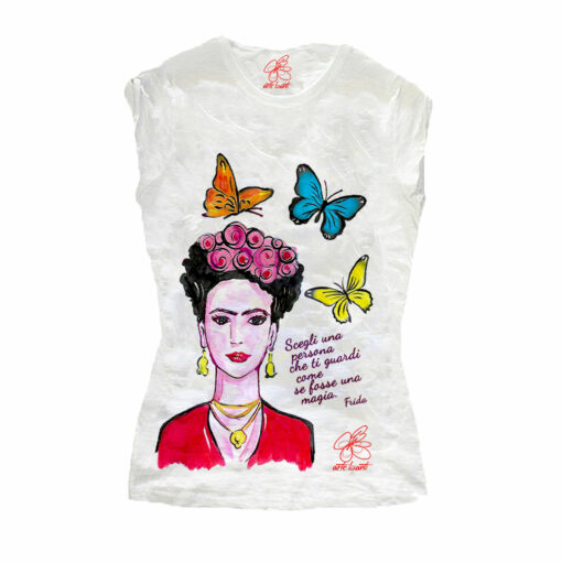 T-shirt in cotone dipinta a mano - Mi Amor! Frida Kahlo