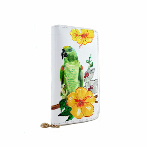 Portafoglio in pelle dipinto a mano – Green parrot