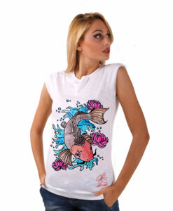 T-shirt in cotone dipinta a mano - Cat fish