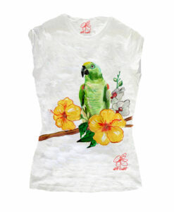 T-shirt dipinta a mano - Green parrot