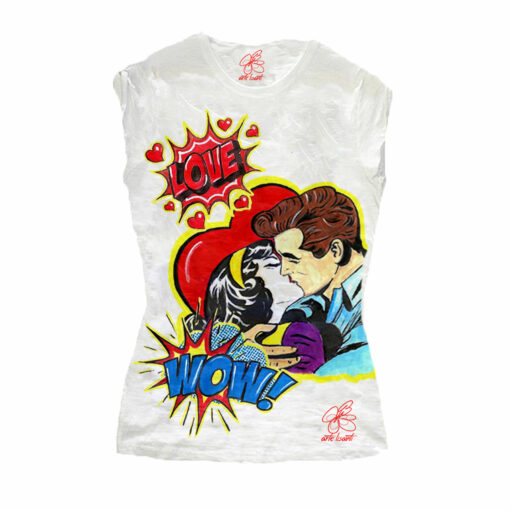 T-shirt dipinta a mano - Love, omaggio a Roy Lichtenstein