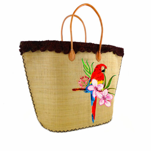 Borsa di paglia dipinta a mano – Red parrot