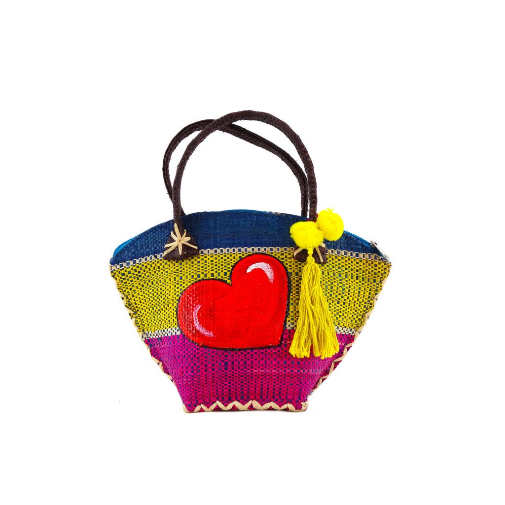 Borsa di paglia dipinta a mano – Red heart