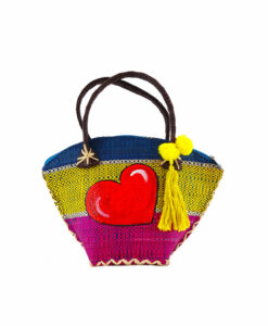 Hand-painted straw handbag - Red heart