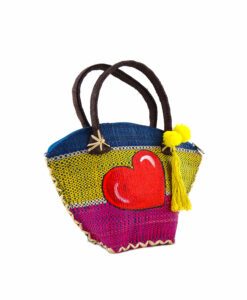 Hand-painted straw handbag - Red heart