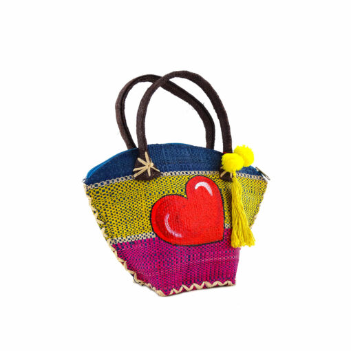 Borsa di paglia dipinta a mano – Red heart