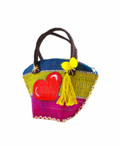 Borsa di paglia dipinta a mano – Red heart