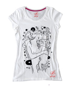 T-shirt in cotone dipinta a mano - Madre e figlio di Klimt black & white