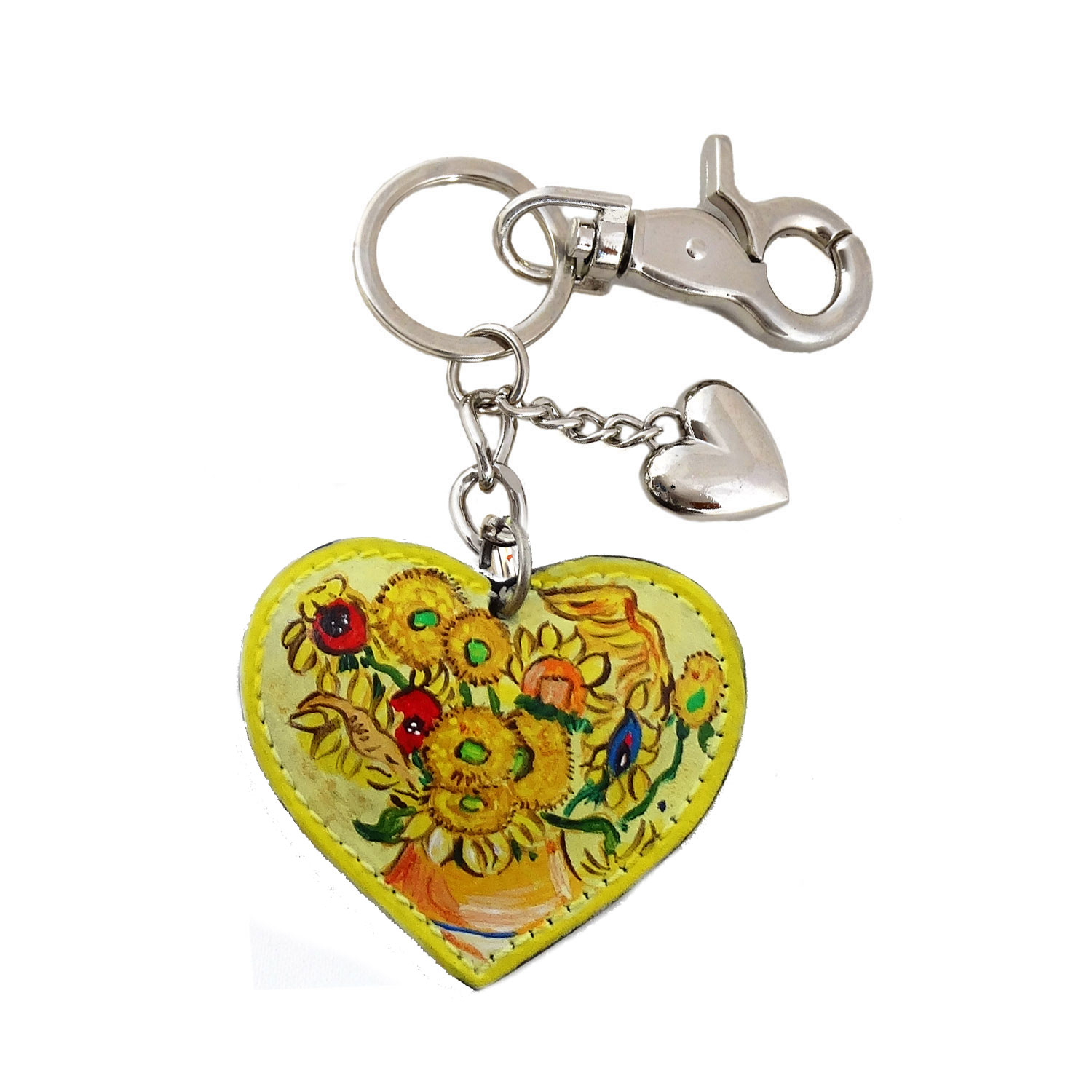 Portachiavi Girasole In Pelle – Accessorio Artigianale Con Fiore Giallo
