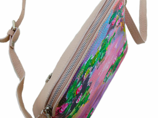 Borsa in pelle dipinta a mano – Le ninfee rosa di Monet