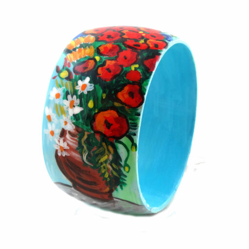 Bracciale dipinto a mano – Vaso con papaveri ed altri fiori di campo di Van Gogh