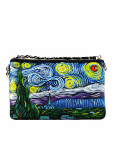Borsetta in pelle dipinta a mano - La notte stellata di Van Gogh