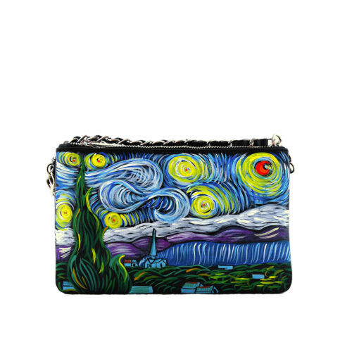 Borsetta in pelle dipinta a mano - La notte stellata di Van Gogh