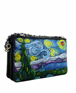 Borsetta in pelle dipinta a mano - La notte stellata di Van Gogh
