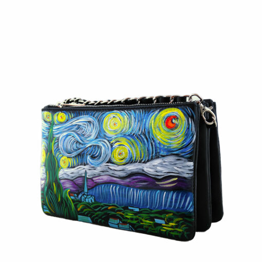 Borsetta in pelle dipinta a mano - La notte stellata di Van Gogh