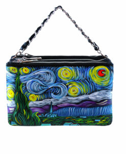 Borsetta in pelle dipinta a mano - La notte stellata di Van Gogh