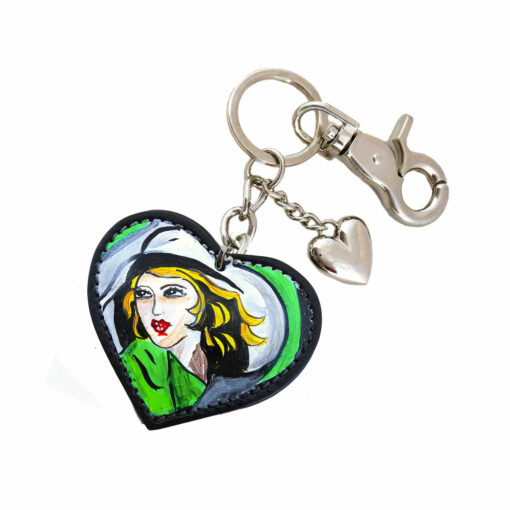 Hand painted keychain – Girl in Green with Gloves by De Lempicka