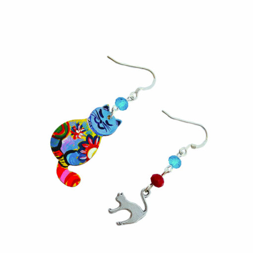 Hand-painted earrings - Multicolored kitten