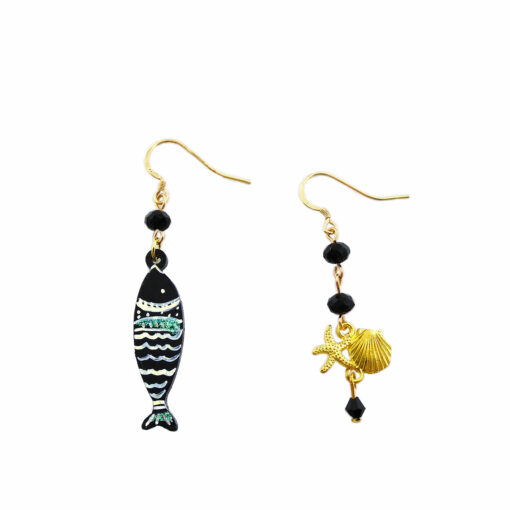 Hand-painted earrings - Black and white fish