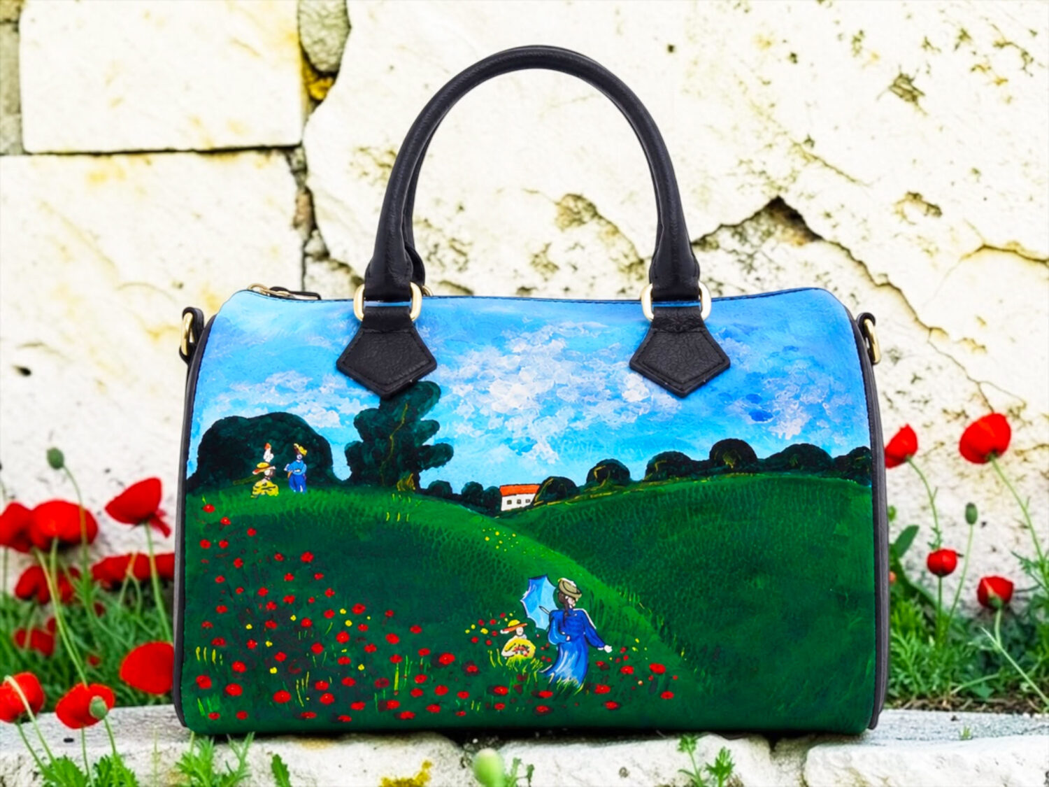 Borsa dipinta a mano - I papaveri di Monet Borsa dipinta a mano - I papaveri di Monet