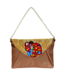 Borsa pochette in pelle dipinta a mano – L' abbraccio di Klimt