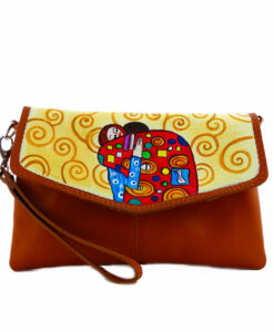 Borsa pochette in pelle dipinta a mano – L' abbraccio di Klimt
