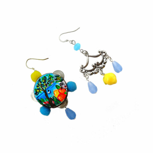 Hand-painted earrings - Tambourine heart of Sicily
