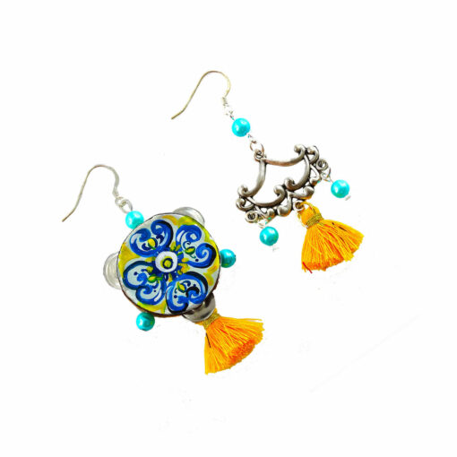 Hand-painted earrings - Tambourine Majolica from Sicily