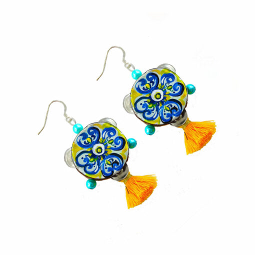 Hand-painted earrings - Tambourines Majolica from Sicily