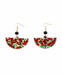 Hand-painted earrings - Fan red flowers