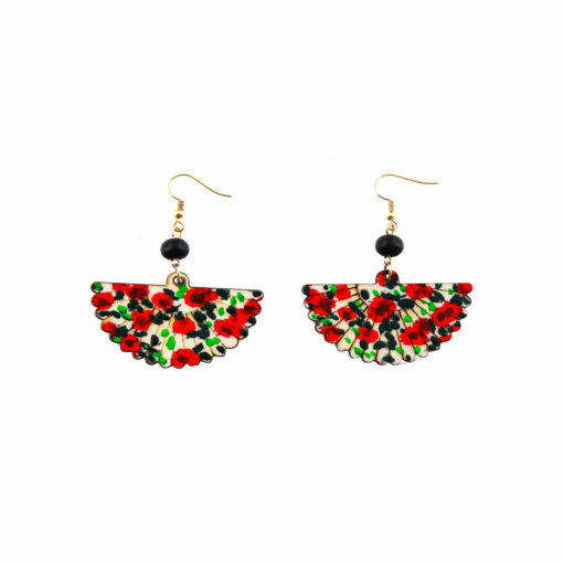 Hand-painted earrings - Fan red flowers