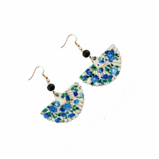 Hand-painted earrings - Fan blue flowers