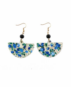 Hand-painted earrings - Fan blue flowers