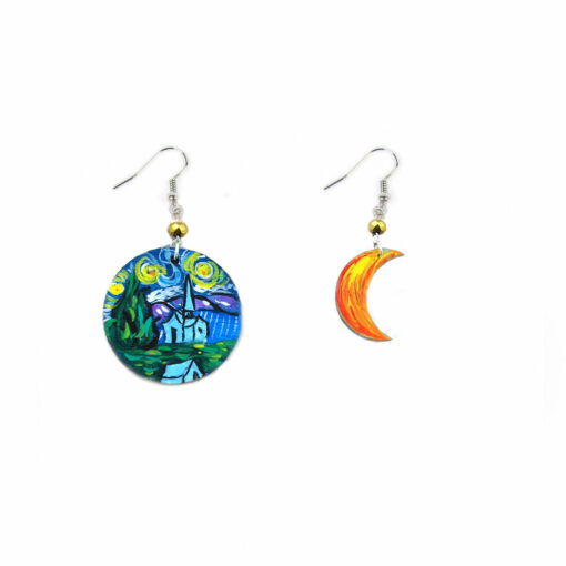 Hand painted earrings - The starry night by Van Gogh